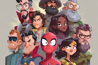 draw a superhero caricature for a family or a business group