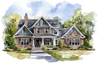 do handmade watercolor painting of house