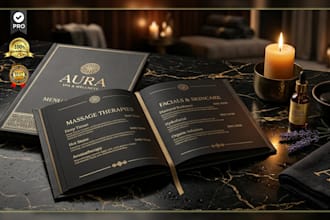 create premium spa and beauty menu design with price list for luxury salons