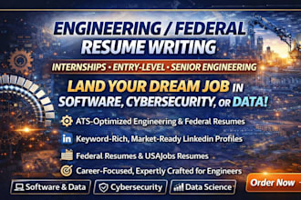 write federal resume, usajobs resume, and engineering ats resume for tech jobs