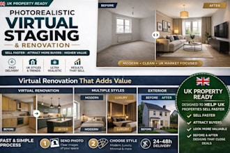 create photorealistic virtual real estate staging and for UK property listings