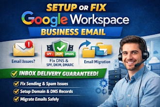 fix or setup google workspace, business domain emails