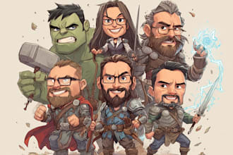 make a superhero caricature for a family or a business group