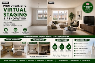 create realistic virtual home renovation, interior design and 3d virtual staging