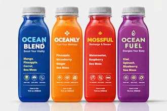 design unique label for water bottles, juices, energy drinks