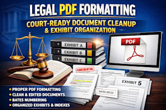legal PDF formatting, court ready document cleanup and exhibit organization