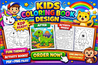design kids coloring book pages, activity book, and KDP