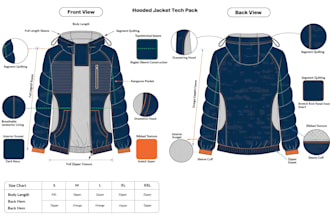 create professional clothing tech pack, fashion tech pack and flat sketches