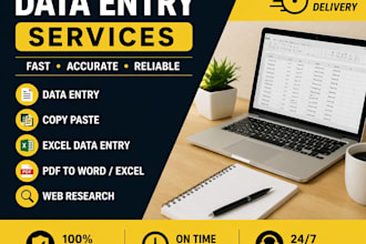 data entry, copy paste, typing and excel work