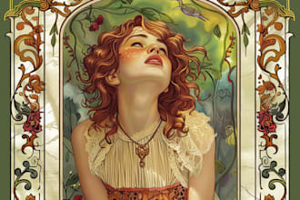 illustrate a vintage art nouveau book cover