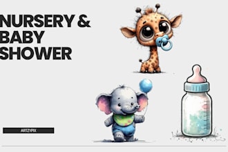 create cute watercolor clipart for baby shower and nursery themes