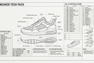 create manufacturer ready shoe tech pack sneaker for production