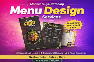 design cafe, bakery, pizza restaurant bifold, trifold menu and price list