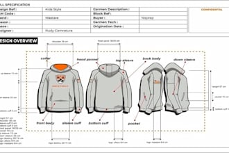 create professional clothing tech pack for apparel and streetwear