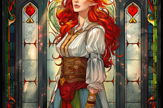 draw amazing fantasy stained glass art for your character