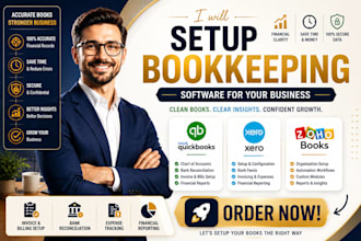 setup bookkeeping software quickbooks xero zoho books and automate workflows