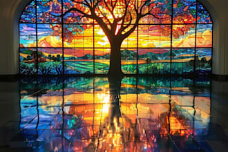 design custom stained glass art, mosaic, window panels, and church stained glass