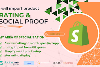 import shopify social proof and rating on aliexpress, yotpo, judgeme, loox, lai