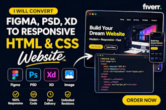 build responsive landing page, fix HTML CSS bugs, convert figma to website