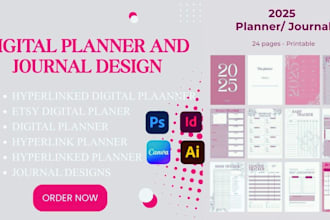 design etsy digital planner etsy hyperlink, hyperlinked digital planner journal