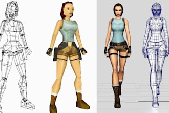 create retro low poly 3d character model rigging for ps1 ps2 n64