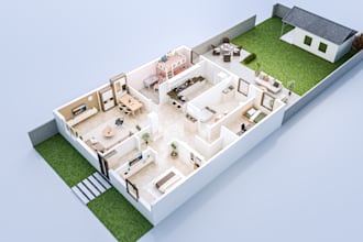do a redraw 2d floor plan and 3d floor plan with realistic renders