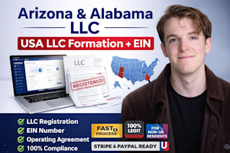 register your llc in arizona and alabama, ein, operating agreement, fast filing