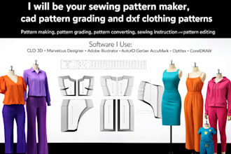 be your sewing pattern maker, cad pattern grading and dxf clothing patterns