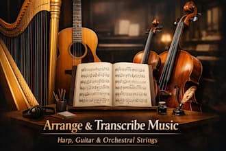 arrange and transcribe music for harp, guitar and orchestral string instruments