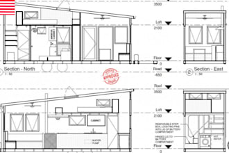 design smart tiny house, adu, container home floor plan with permit drawings