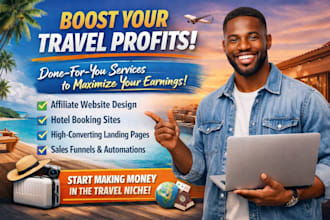 create travel affiliate website with hotel booking and landing page funnel
