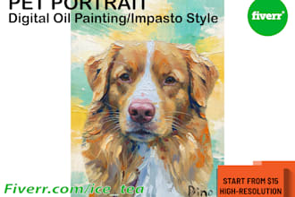 create a custom digital oil painting pet portrait in impasto style
