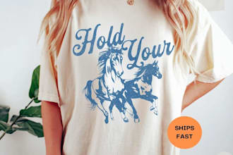 create vintage western cowboy and horse t shirt logo