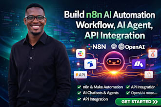 build n8n ai automation workflow, ai agent, API integration with make and openai