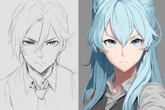 draw sketch anime style illustration for you