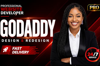 design or redesign godaddy website, godaddy landing page or godaddy online store