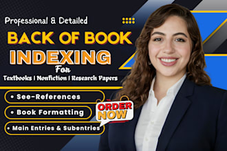 create detailed back of the book index for textbooks, nonfiction book indexing
