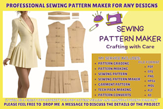 do digital sewing pattern making and garment grading for dress clothing techpack