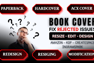 redesign, fix book cover error, margin, spine, bleed, design ebook cover