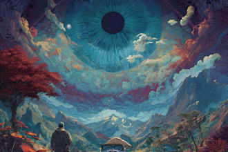 create a unique psychedelic surrealistic illustration for album cover