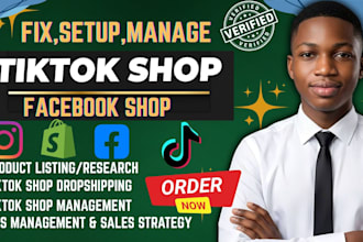 setup tiktok shop, instagram shop, facebook shop setup or shopify dropshipping