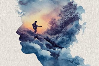 make surreal watercolor painting for music album cover art