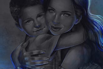 draw a magical black and white glowing portrait