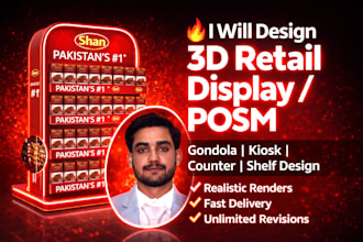 design retail displays, gondola, pop, posm design in 3d