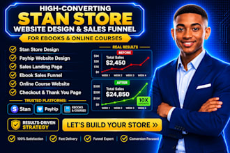 stan store ebook, payhip online course website design,sales landing page funnel