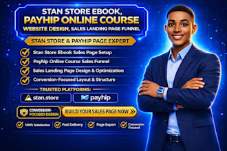 stan store ebook, payhip online course website design,sales landing page funnel
