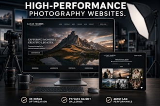 build a high res photography portfolio website with client gallery features