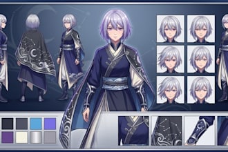 design professional anime character turnaround sheets