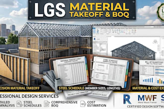 provide lgs material takeoff, steel schedule and boq