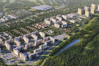remodel 3d master plan bird eye view,landscape residential complex,3d urban plan